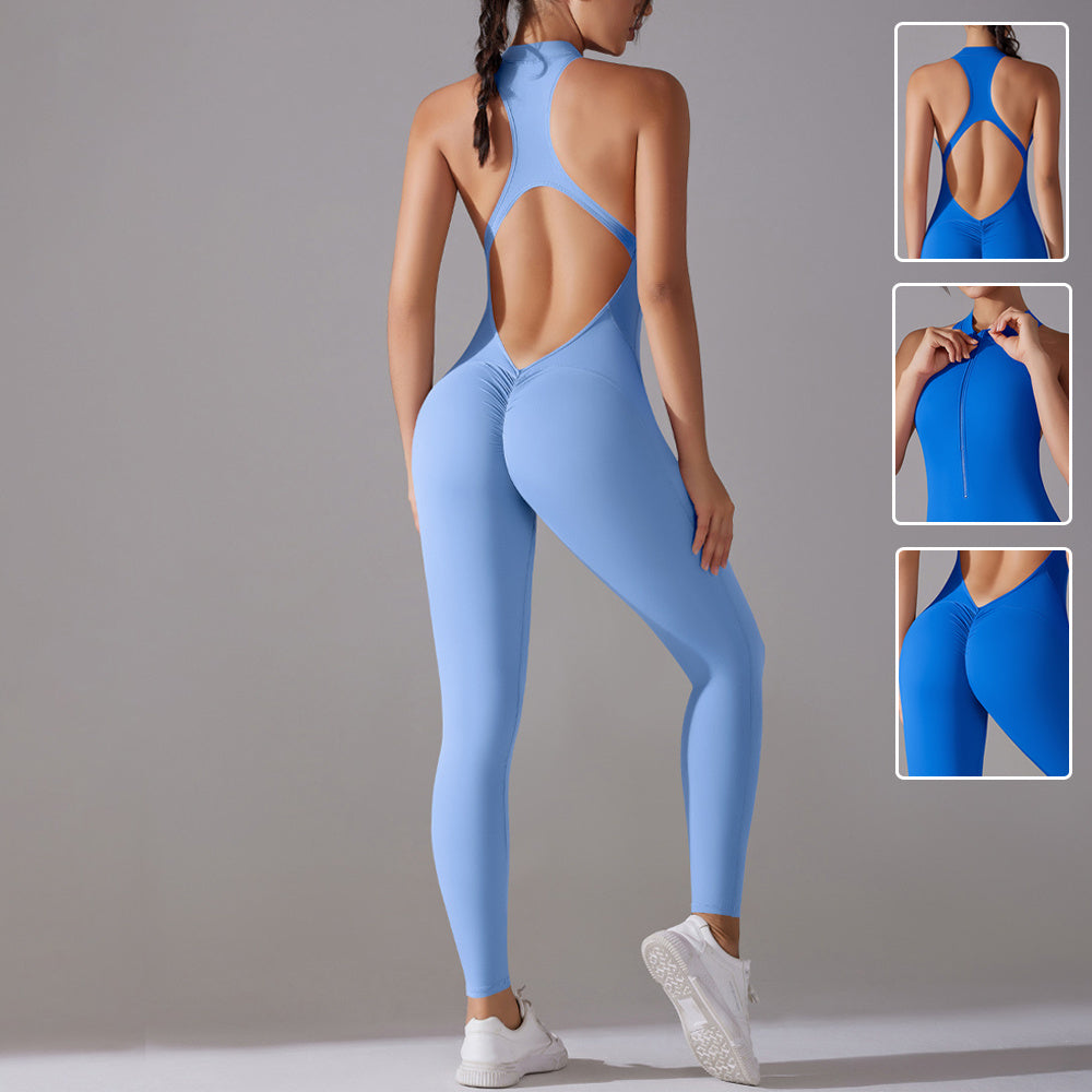 Solid Beauty-back Long Pants Jumpsuit Yoga Fitness Running Dance Slim Bodysuit Women Sports Clothing